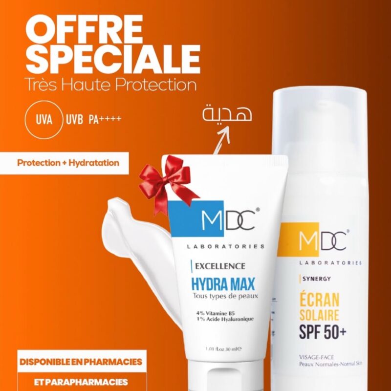 MDC PACK ECRAN PEAUX NORMALES SPF50+ 50ML + CREME HYDRA MAX 30ML OFFERTE
