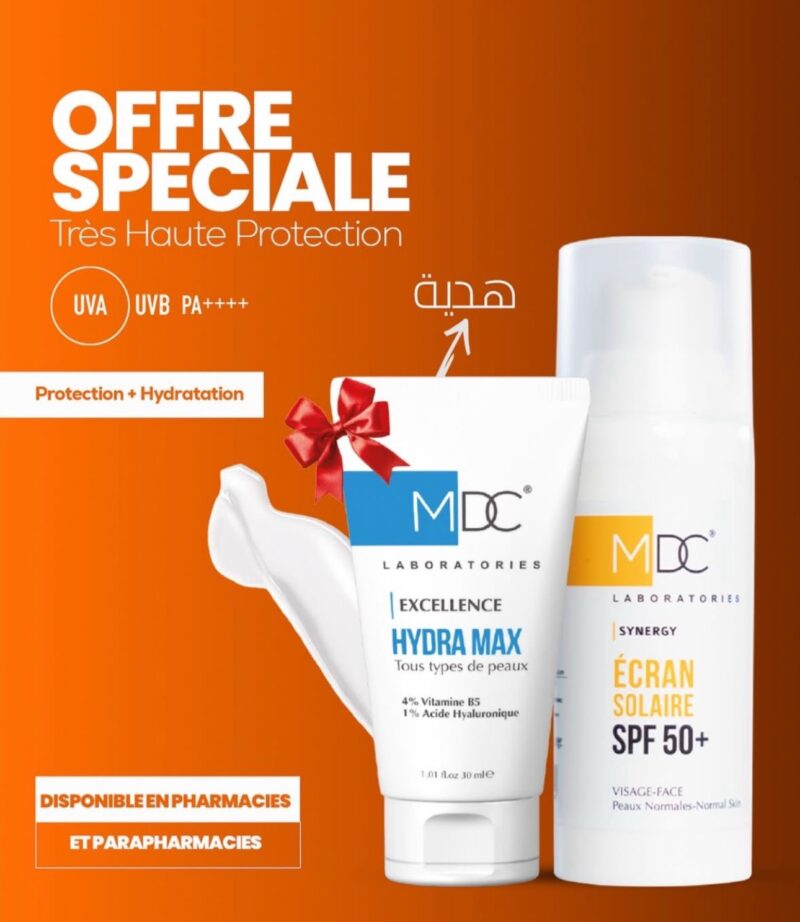 MDC PACK ECRAN PEAUX NORMALES SPF50+ 50ML + CREME HYDRA MAX 30ML OFFERTE